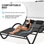 Lit de Repos Double d'Extérieur avec Auvent et Roues - 184,99 P 137,99 L 166 H