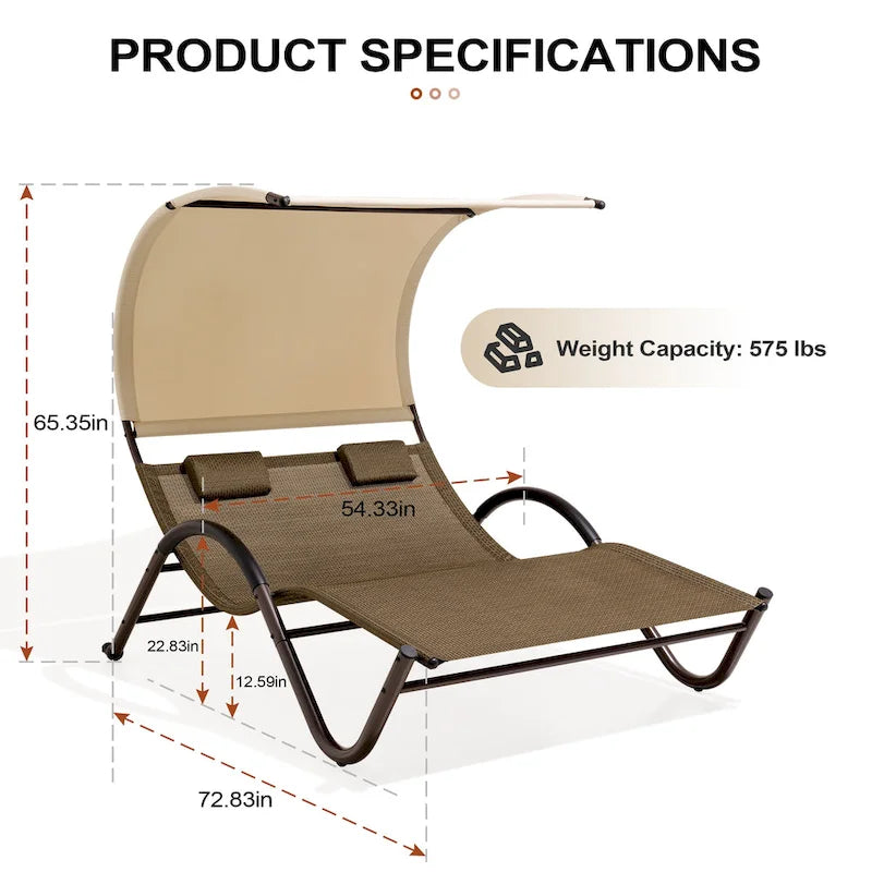 Lit de Repos Double d'Extérieur avec Auvent et Roues - 184,99 P 137,99 L 166 H