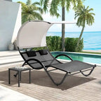 Lit de Repos Double d'Extérieur avec Auvent et Roues - 184,99 P 137,99 L 166 H