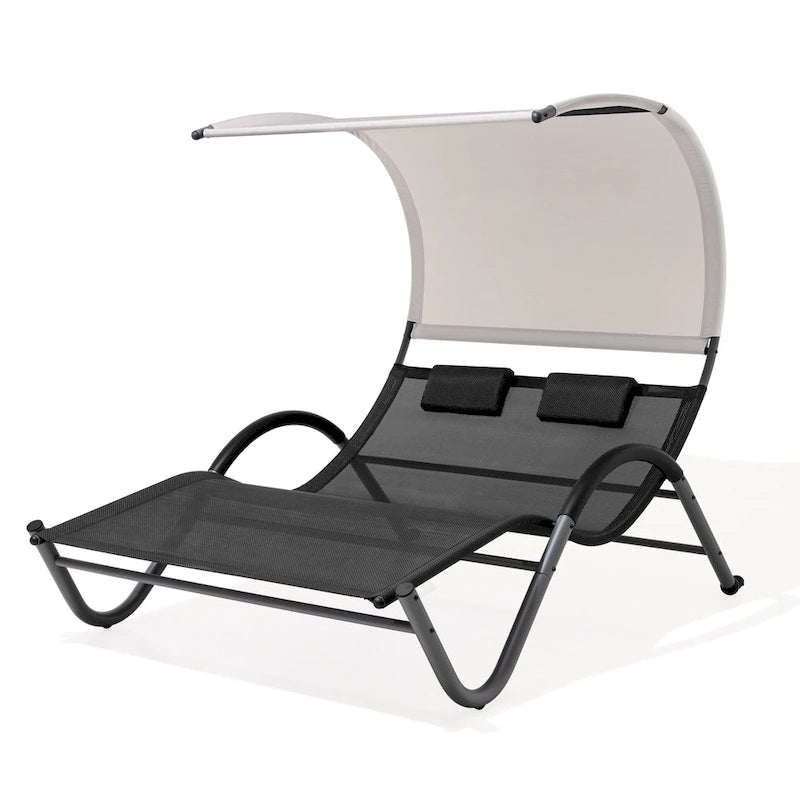 Lit de Repos Double d'Extérieur avec Auvent et Roues - 184,99 P 137,99 L 166 H