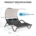 Lit de Repos Double d'Extérieur avec Auvent et Roues - 184,99 P 137,99 L 166 H