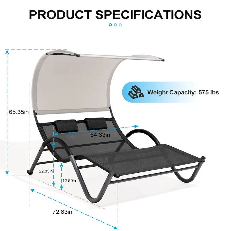 Lit de Repos Double d'Extérieur avec Auvent et Roues - 184,99 P 137,99 L 166 H