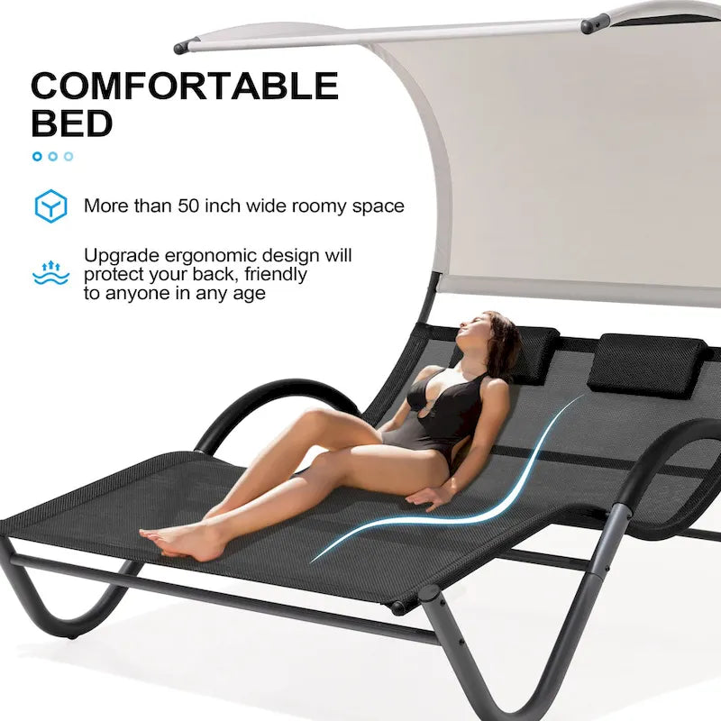Lit de Repos Double d'Extérieur avec Auvent et Roues - 184,99 P 137,99 L 166 H