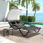 Lit de Repos Double d'Extérieur avec Auvent et Roues - 184,99 P 137,99 L 166 H