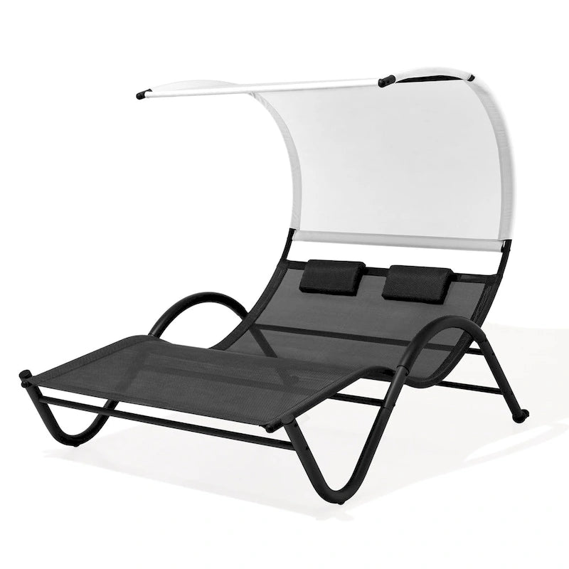 Lit de Repos Double d'Extérieur avec Auvent et Roues - 184,99 P 137,99 L 166 H