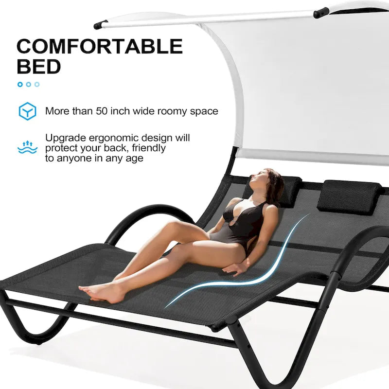 Lit de Repos Double d'Extérieur avec Auvent et Roues - 184,99 P 137,99 L 166 H