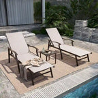 Chaise longue de jardin inclinable avec table d'appoint – Ensemble de 3 pièces