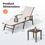 Chaise longue de jardin inclinable avec table d'appoint – Ensemble de 3 pièces