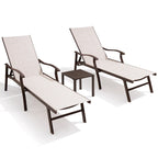 Chaise longue de jardin inclinable avec table d'appoint – Ensemble de 3 pièces
