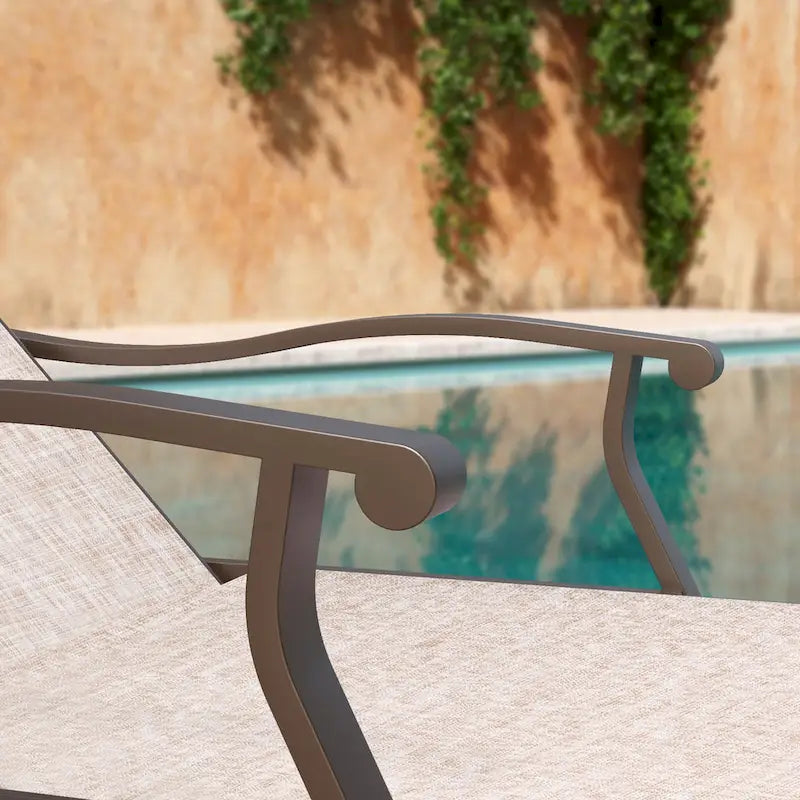 Chaise longue de jardin inclinable avec table d'appoint – Ensemble de 3 pièces