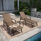 Chaise longue de jardin inclinable avec table d'appoint – Ensemble de 3 pièces