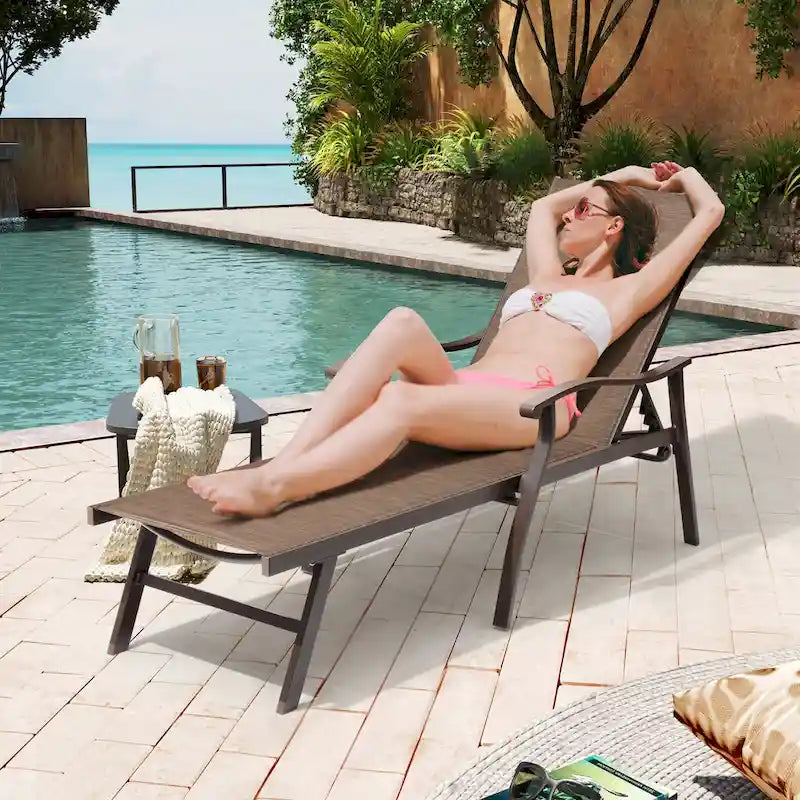 Chaise longue de jardin inclinable avec table d'appoint – Ensemble de 3 pièces