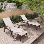 Chaise longue de jardin inclinable avec table d'appoint – Ensemble de 3 pièces
