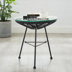Table d'appoint de patio Corvus Sarcelles en osier tressé moderne avec plateau en verre