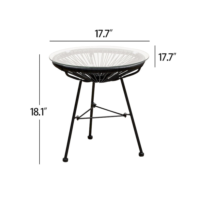 Table d'appoint de patio Corvus Sarcelles en osier tressé moderne avec plateau en verre