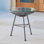 Table d'appoint de patio Corvus Sarcelles en osier tressé moderne avec plateau en verre