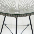 Table d'appoint de patio Corvus Sarcelles en osier tressé moderne avec plateau en verre