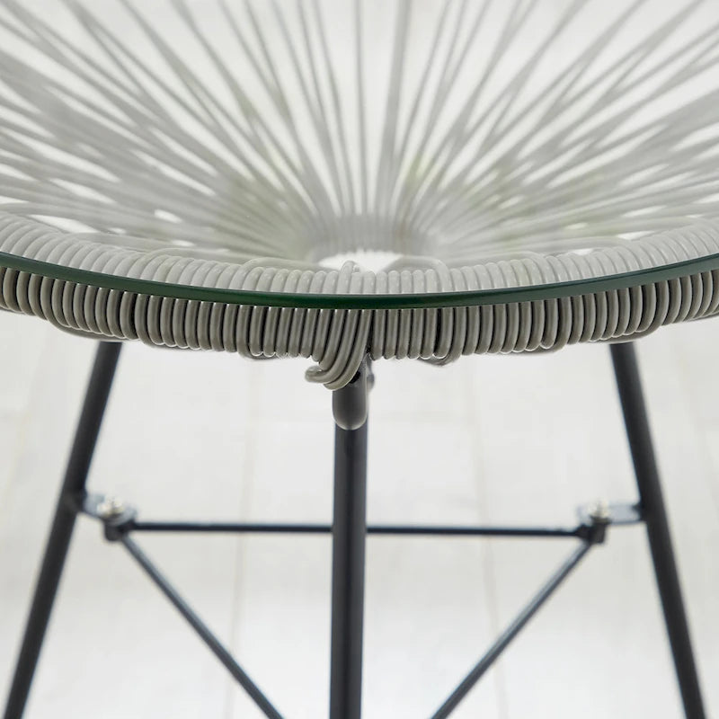 Table d'appoint de patio Corvus Sarcelles en osier tressé moderne avec plateau en verre