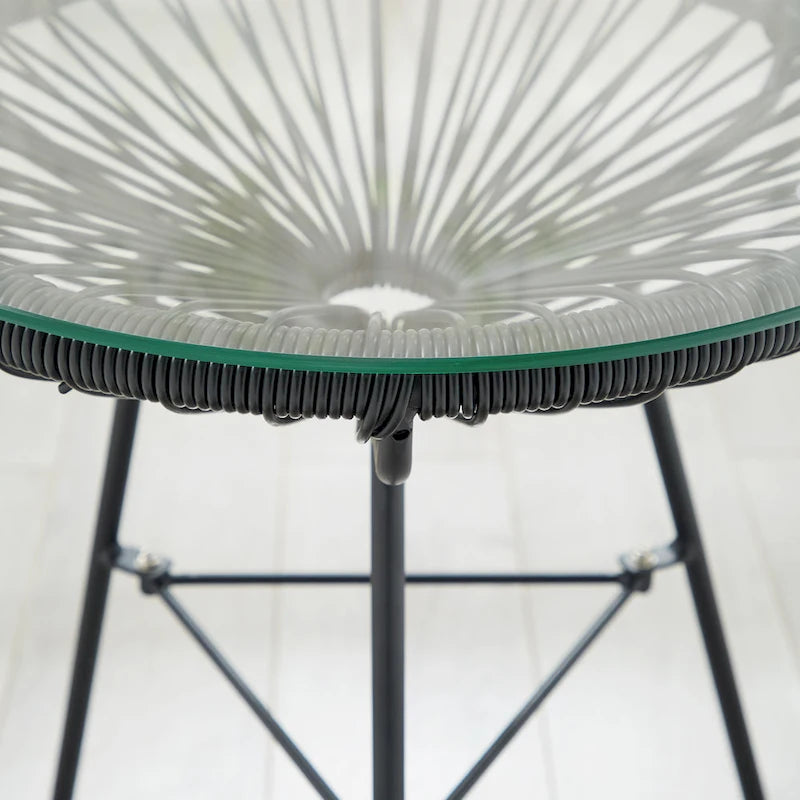 Table d'appoint de patio Corvus Sarcelles en osier tressé moderne avec plateau en verre
