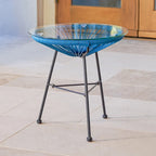 Table d'appoint de patio Corvus Sarcelles en osier tressé moderne avec plateau en verre