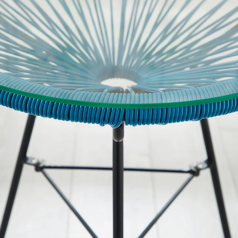 Table d'appoint de patio Corvus Sarcelles en osier tressé moderne avec plateau en verre