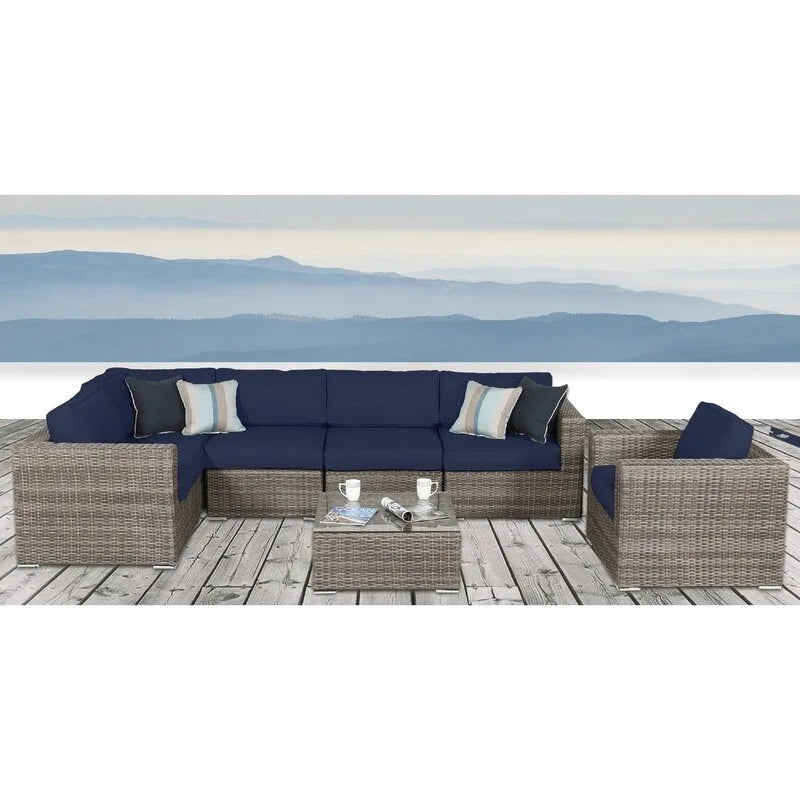 Groupe de sièges modulables en rotin Sunbrella LSI 7 pièces avec coussins