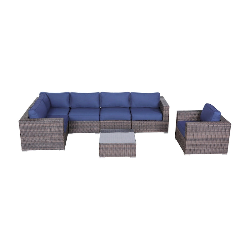 Groupe de sièges modulables en rotin Sunbrella LSI 7 pièces avec coussins