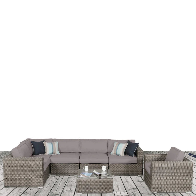 Groupe de sièges modulables en rotin Sunbrella LSI 7 pièces avec coussins