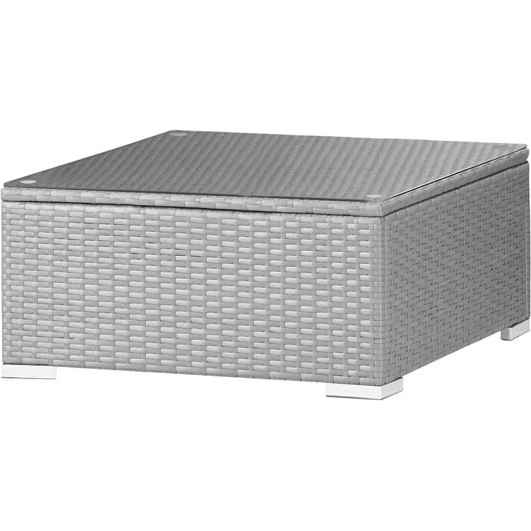 Outdoor Patio Wicker Square/Rectangular Coffee Table with Tempered Glass Top