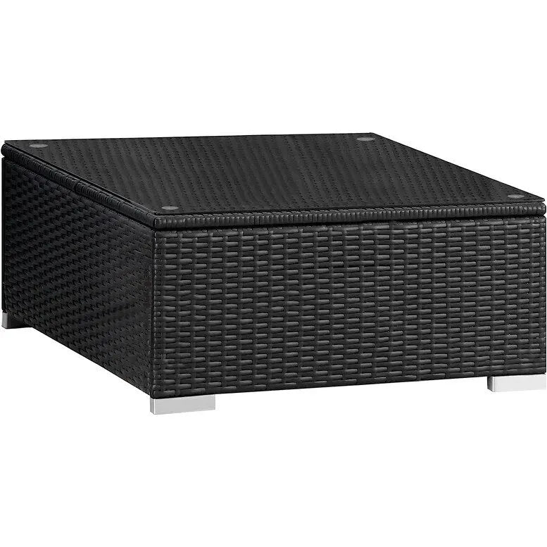Table basse de patio extérieure en osier carrée/rectangulaire avec plateau en verre trempé