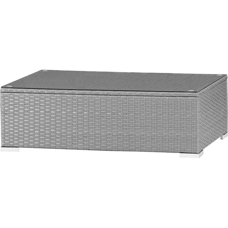 Table basse de patio extérieure en osier carrée/rectangulaire avec plateau en verre trempé