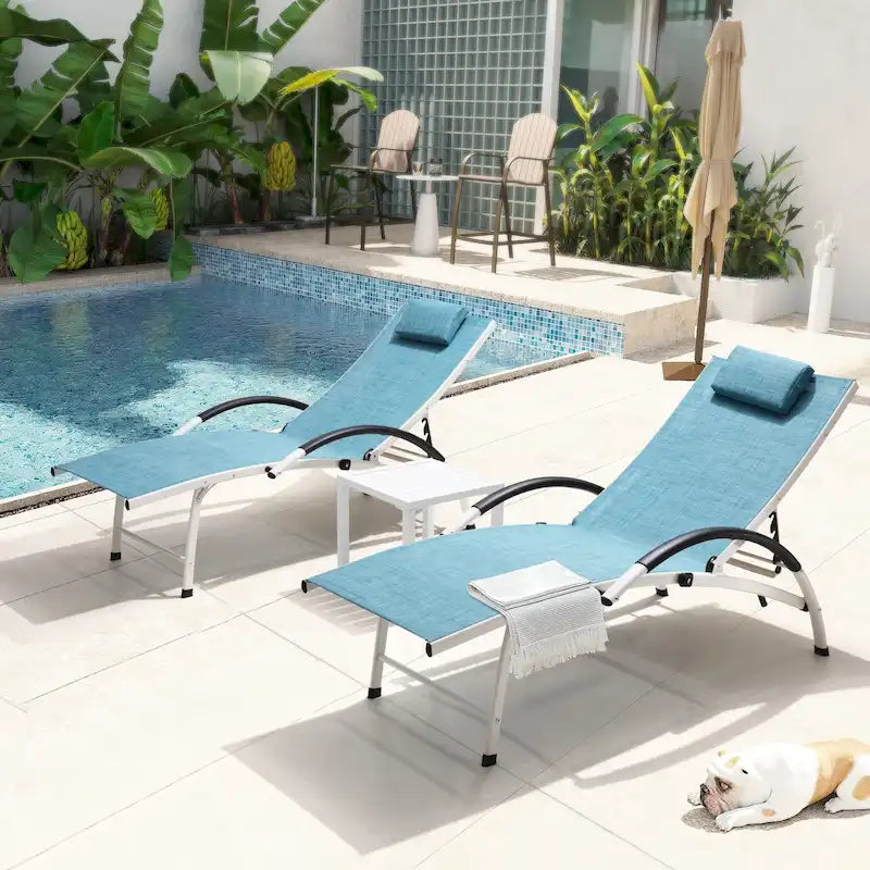 Pellebant 3PCS Outdoor Adjustable Patio Chaise Lounge with Side Table - N/A