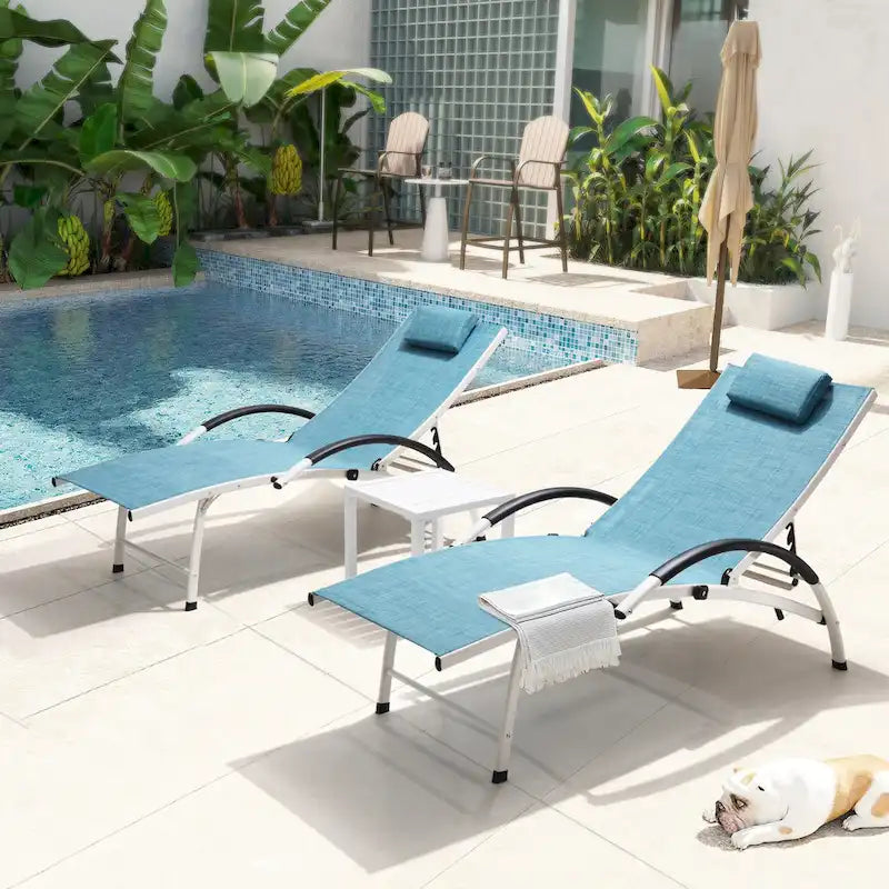 Pellebant 3PCS Outdoor Adjustable Patio Chaise Lounge with Side Table - N/A