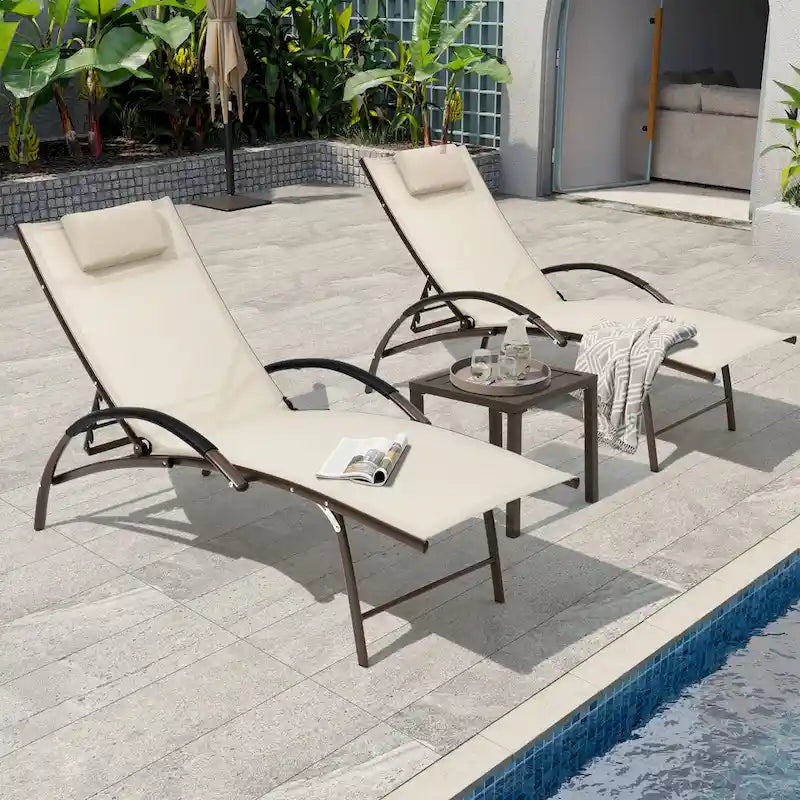 Pellebant - Transat de patio extérieur réglable, 3 pièces, avec table d'appoint - N/A