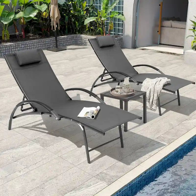 Pellebant - Transat de patio extérieur réglable, 3 pièces, avec table d'appoint - N/A