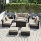 Ensemble de patio en osier 11 pièces Corvus Oreanne avec foyer