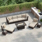 Ensemble de patio en osier 11 pièces Corvus Oreanne avec foyer
