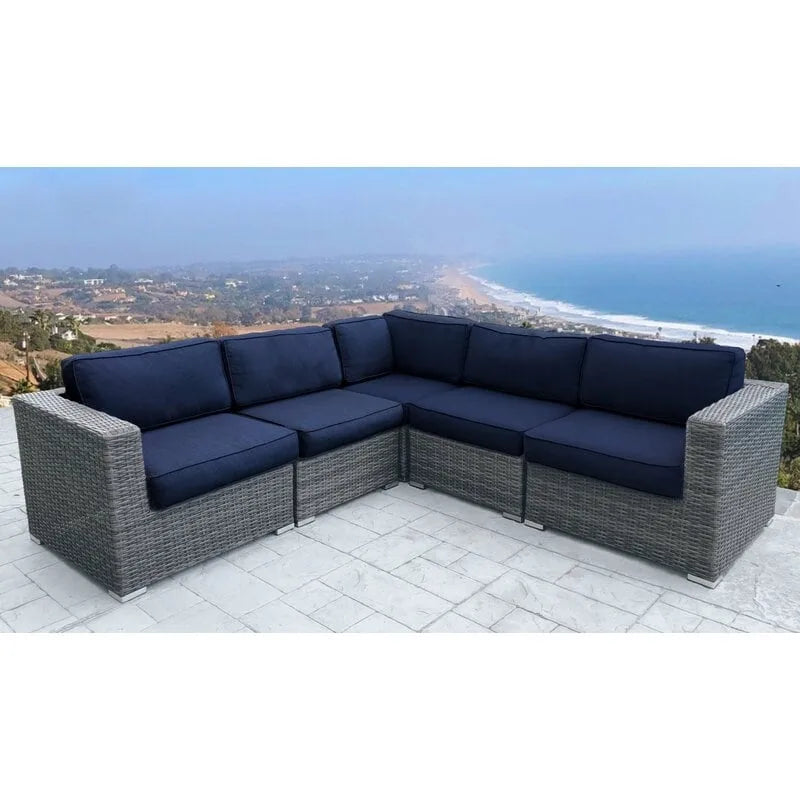 Groupe de sièges modulaires LSI 5 pièces en rotin avec coussins Sunbrella