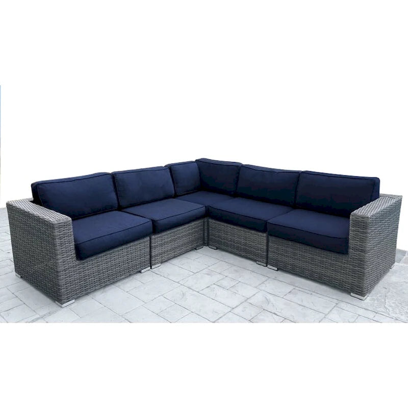 Groupe de sièges modulaires LSI 5 pièces en rotin avec coussins Sunbrella