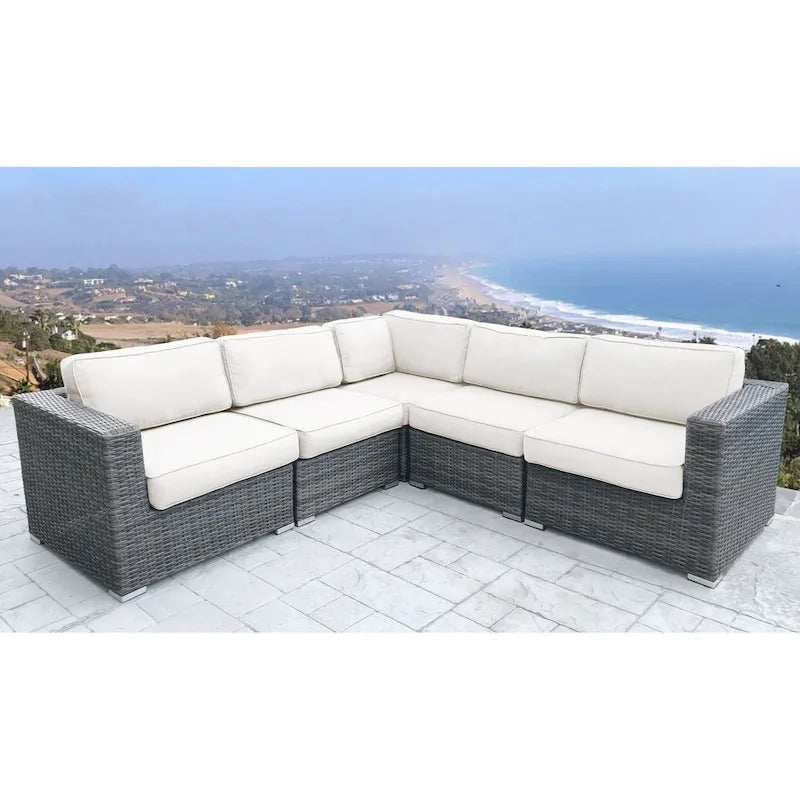 Groupe de sièges modulaires LSI 5 pièces en rotin avec coussins Sunbrella