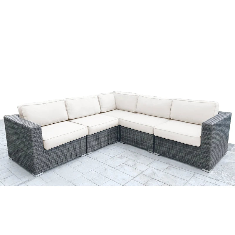 Groupe de sièges modulaires LSI 5 pièces en rotin avec coussins Sunbrella