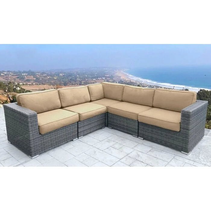 Groupe de sièges modulaires LSI 5 pièces en rotin avec coussins Sunbrella