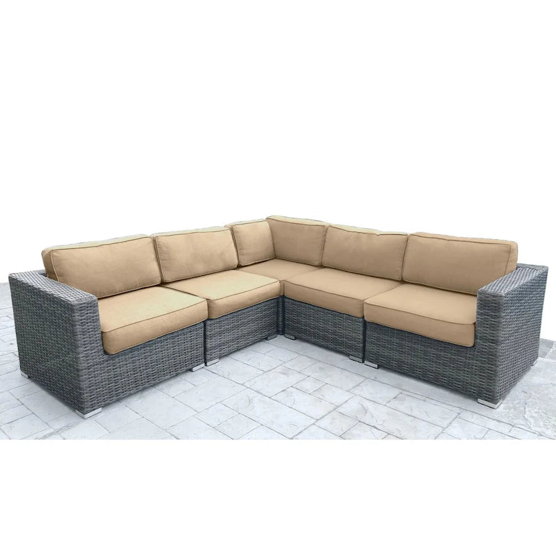 Groupe de sièges modulaires LSI 5 pièces en rotin avec coussins Sunbrella