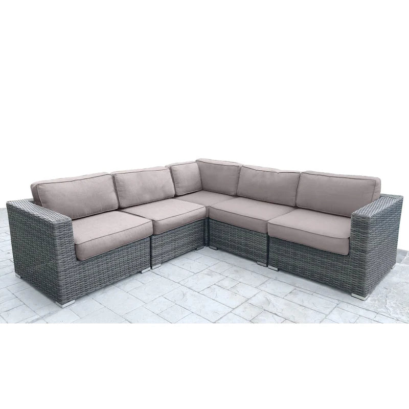 Groupe de sièges modulaires LSI 5 pièces en rotin avec coussins Sunbrella
