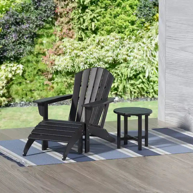 Chaise Adirondack d'extérieur toutes saisons écologique Polytrends Altura avec pouf et table d'appoint (ensemble de 3 pièces)