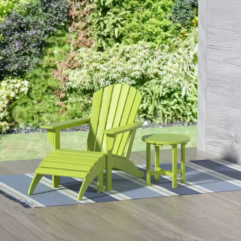Polytrends Altura Outdoor Eco-Friendly All Weather Adirondack Chair with Ottoman and Side Table (3-Piece Set)