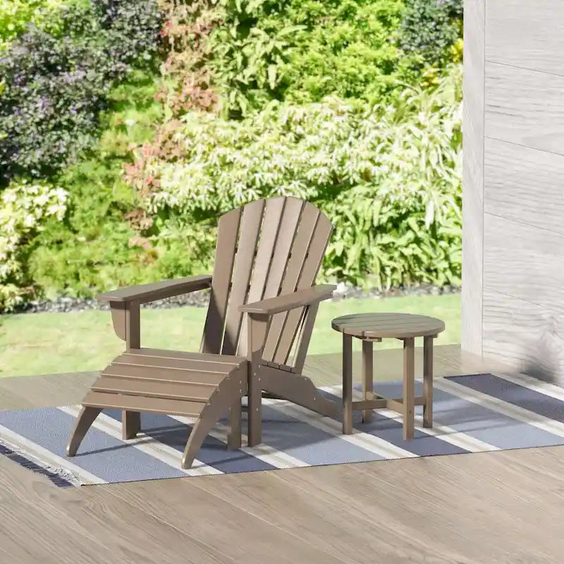 Polytrends Altura Outdoor Eco-Friendly All Weather Adirondack Chair with Ottoman and Side Table (3-Piece Set)
