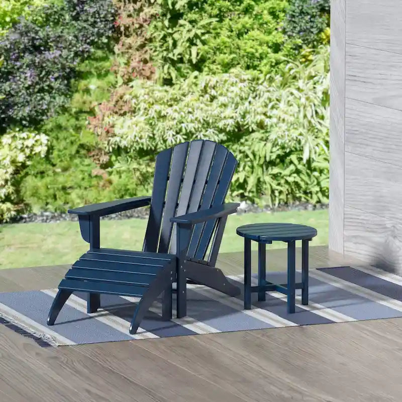 Polytrends Altura Outdoor Eco-Friendly All Weather Adirondack Chair with Ottoman and Side Table (3-Piece Set)