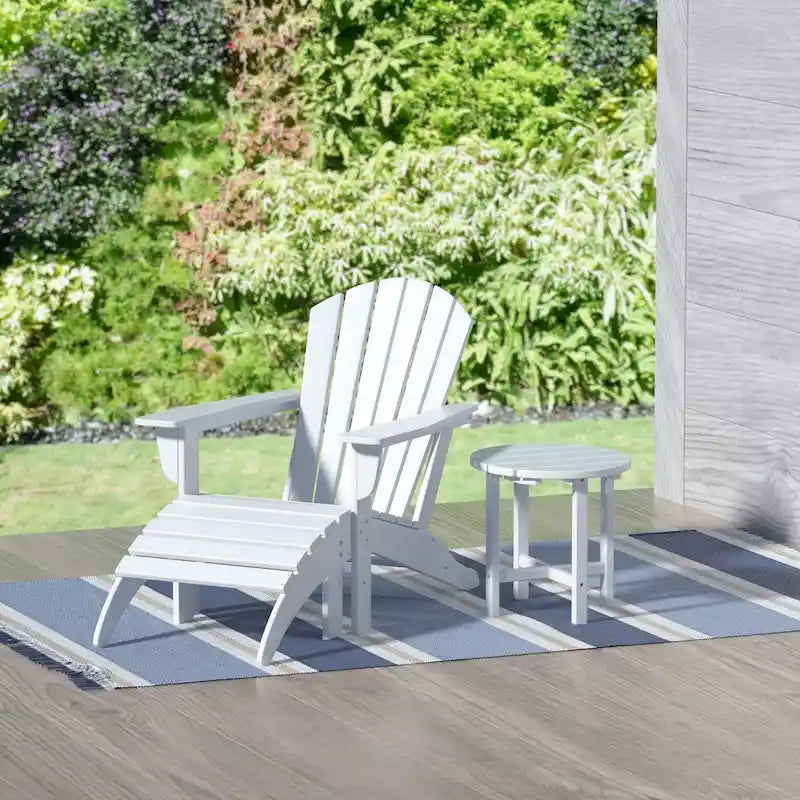 Polytrends Altura Outdoor Eco-Friendly All Weather Adirondack Chair with Ottoman and Side Table (3-Piece Set)