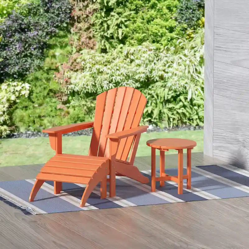 Polytrends Altura Outdoor Eco-Friendly All Weather Adirondack Chair with Ottoman and Side Table (3-Piece Set)